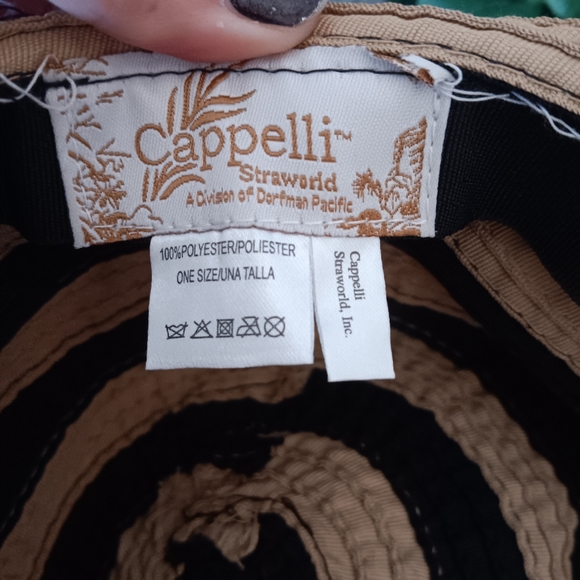 Cappelli Straworld ~ Tan & Black Wide Brim Striped Sun Hat OS - Picture 5 of 10